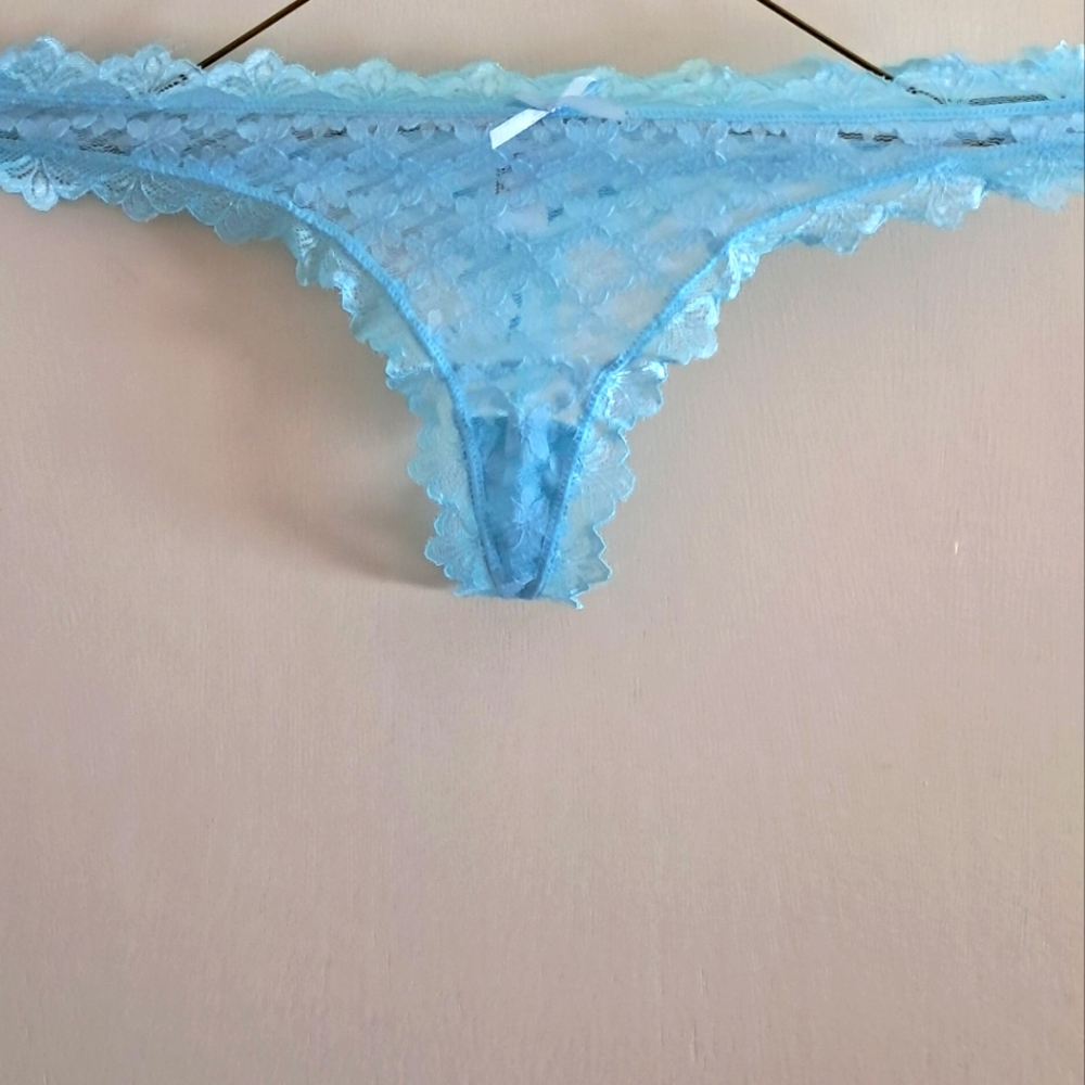 Lace Trim Blue Thong